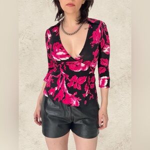 ◾️Diane Von Furstenberg DVF Silk Floral Wrap Top